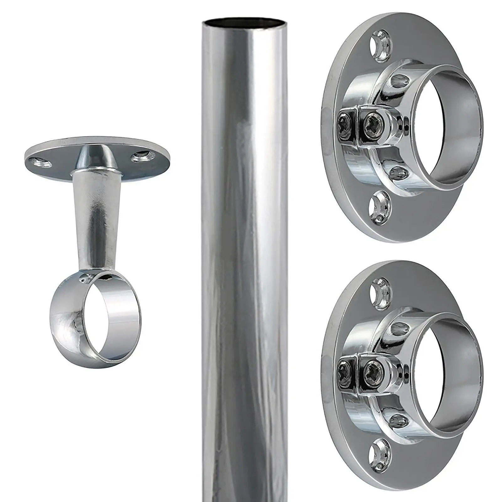 TIMCO Round Wardrobe Rail 25mm Diameter End Sockets Brackets Polished Chrome or White - Choose Length - Image 11