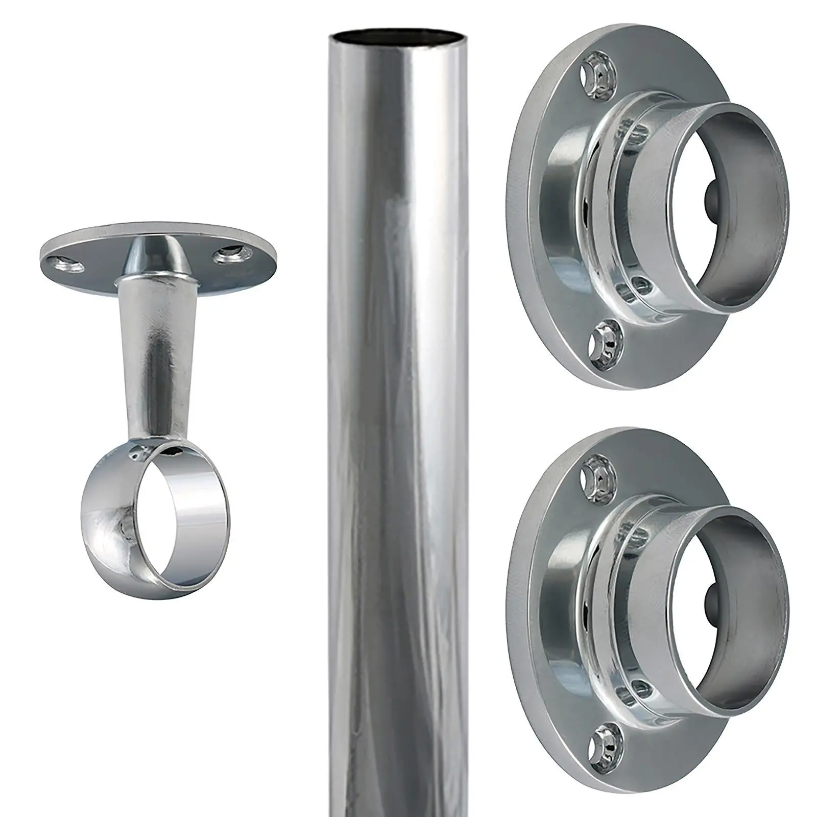 TIMCO Round Wardrobe Rail 25mm Diameter End Sockets Brackets Polished Chrome or White - Choose Length - Image 18