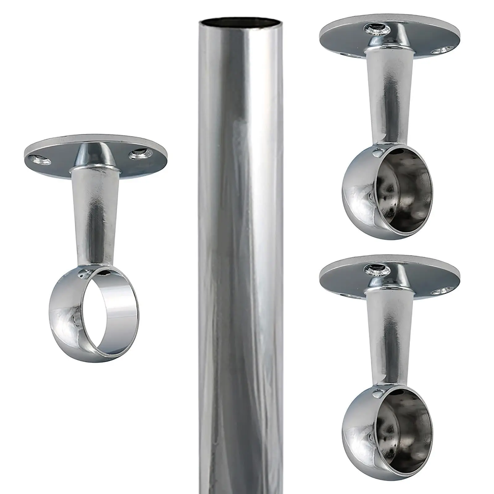 TIMCO Round Wardrobe Rail 25mm Diameter End Sockets Brackets Polished Chrome or White - Choose Length - Image 19