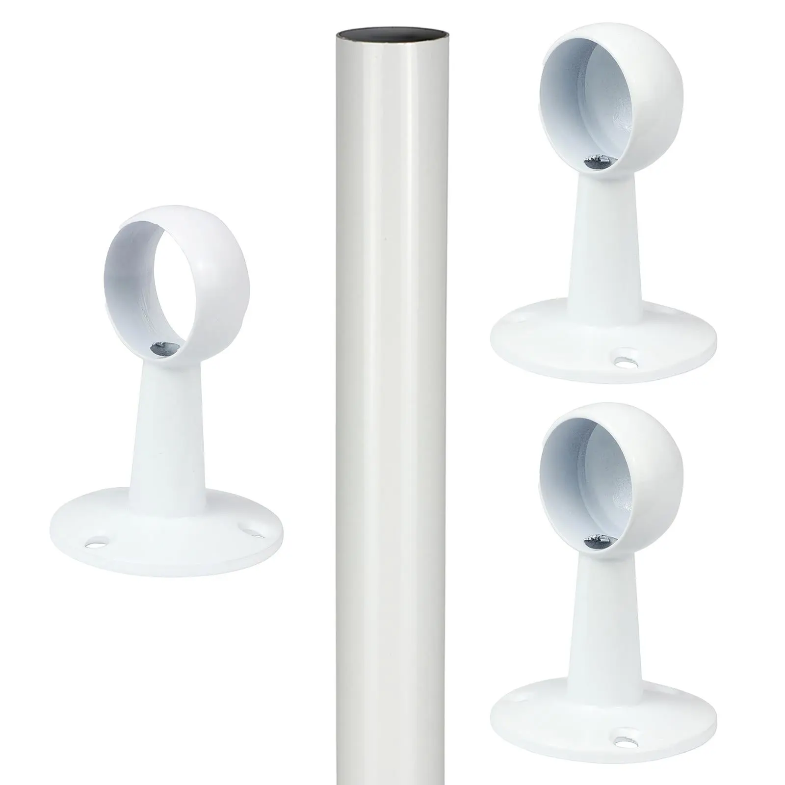 TIMCO Round Wardrobe Rail 25mm Diameter End Sockets Brackets Polished Chrome or White - Choose Length - Image 3