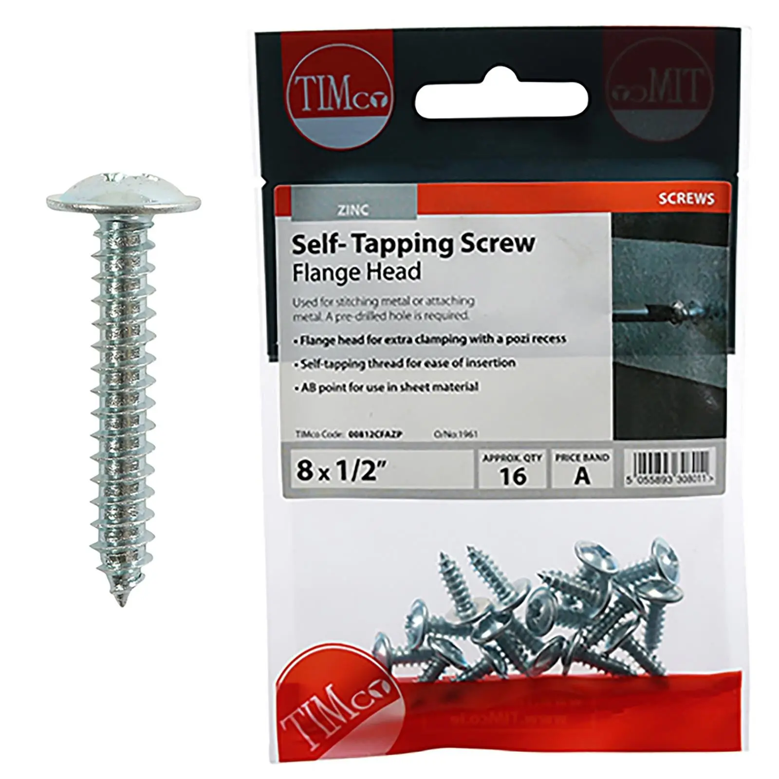 TIMCO Self Tapping Screws Flange Head Zinc Pozi - Choose Size - Image 3