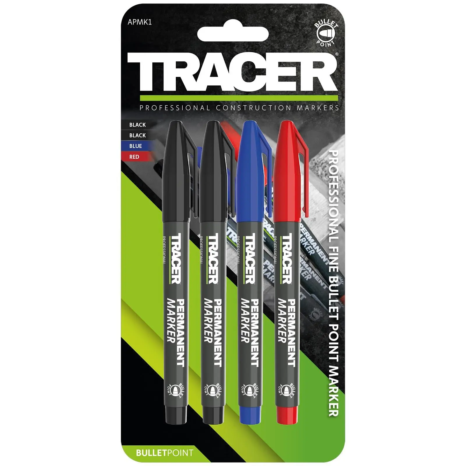 TRACER Permanent Marker Pen Pack of 4 Black Red Blue 1-2mm Fine Bullet Point - Image 2