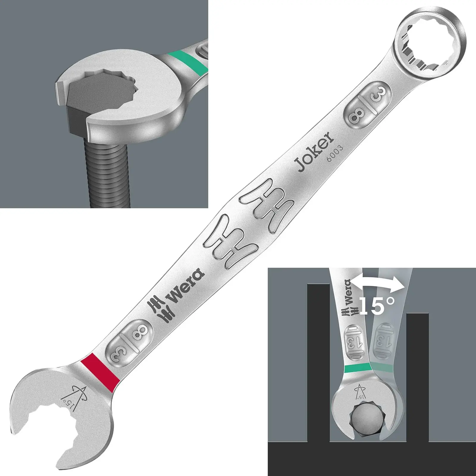 Wera 6003 Joker Combination Spanner Wrench Open End Ring Imperial - Image 15