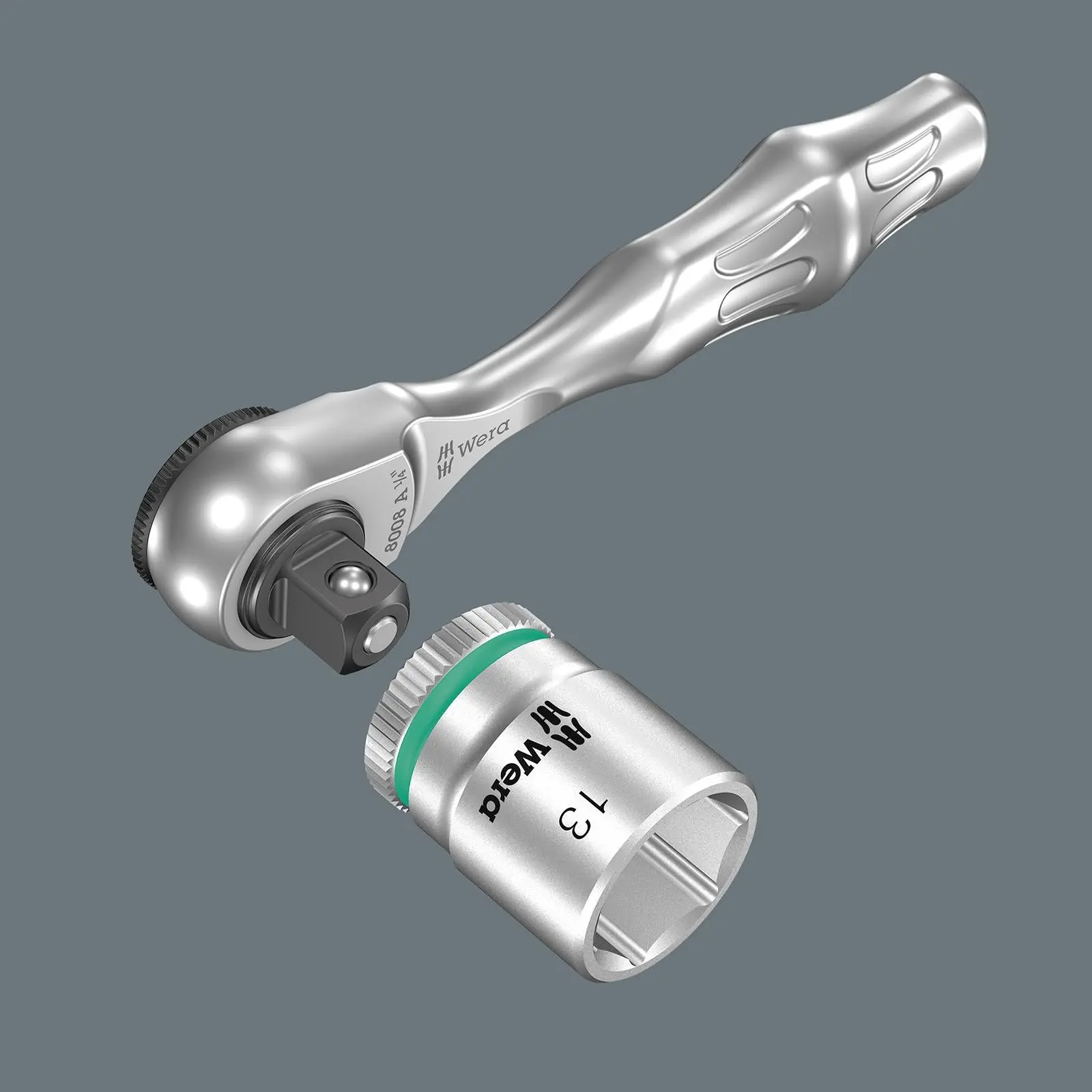 Wera 8008 A Zyklop Mini 3 Socket Ratchet Wrench Handle 1/4" Drive Fine Tooth - Image 3