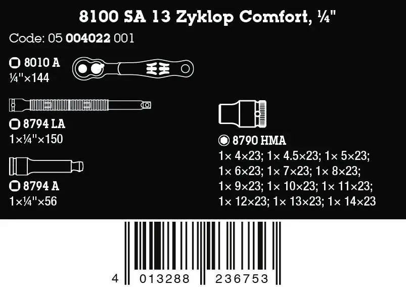 Wera 8100 SA 13 Zyklop Comfort Ratchet Set Reversible 1/4" Drive Metric in Case 15 Pieces - Image 10