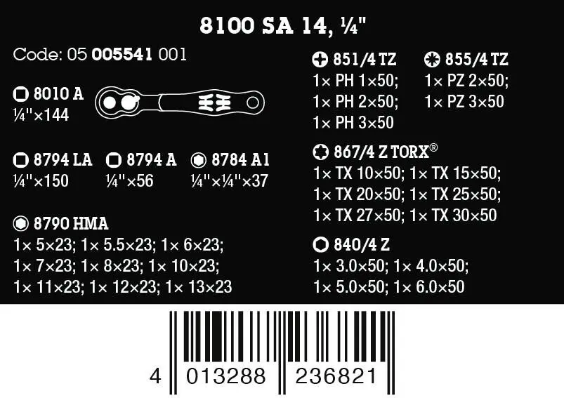 Wera 8100 SA 14 Zyklop Comfort Ratchet Set Reversible 1/4" Drive Metric in Case 28 Pieces - Image 10