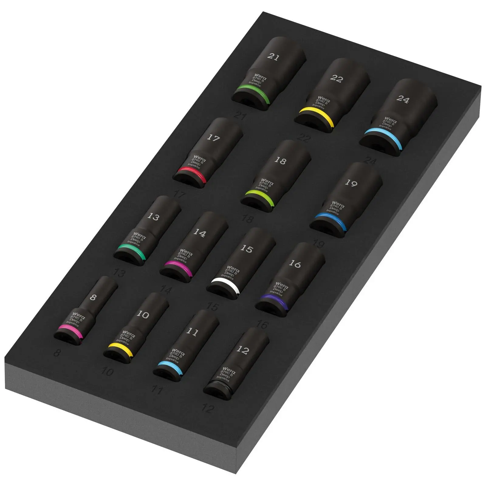 Wera 9728 Foam Insert Zyklop B 3/8" Drive Impaktor Deep Socket Set 1 8-24mm 15 Pieces