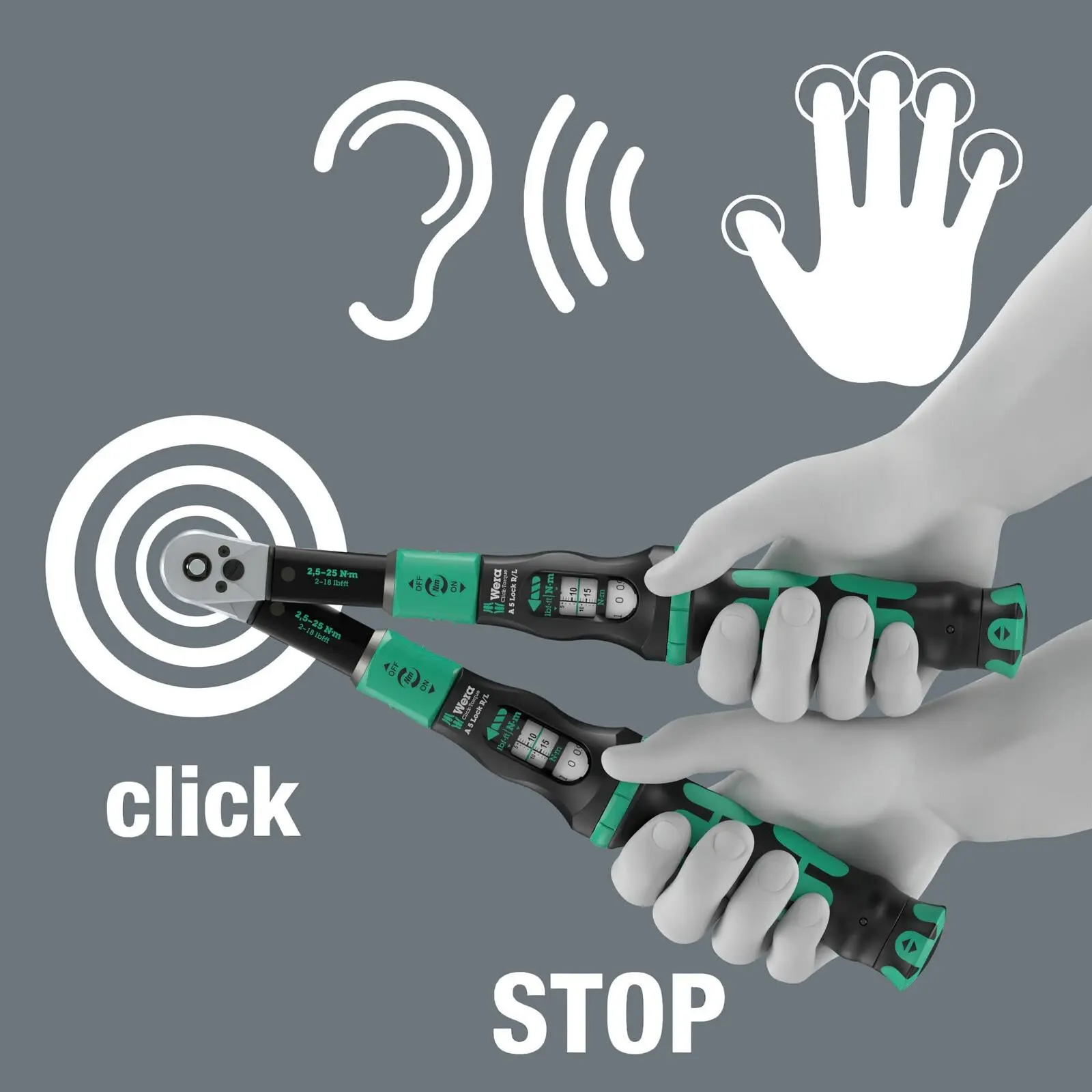 Wera Click Torque Lock Wrench A 5 R/L Reversible Ratchet 2.5-25 Nm 1/4" Drive Reversible Torque Operation - Image 4