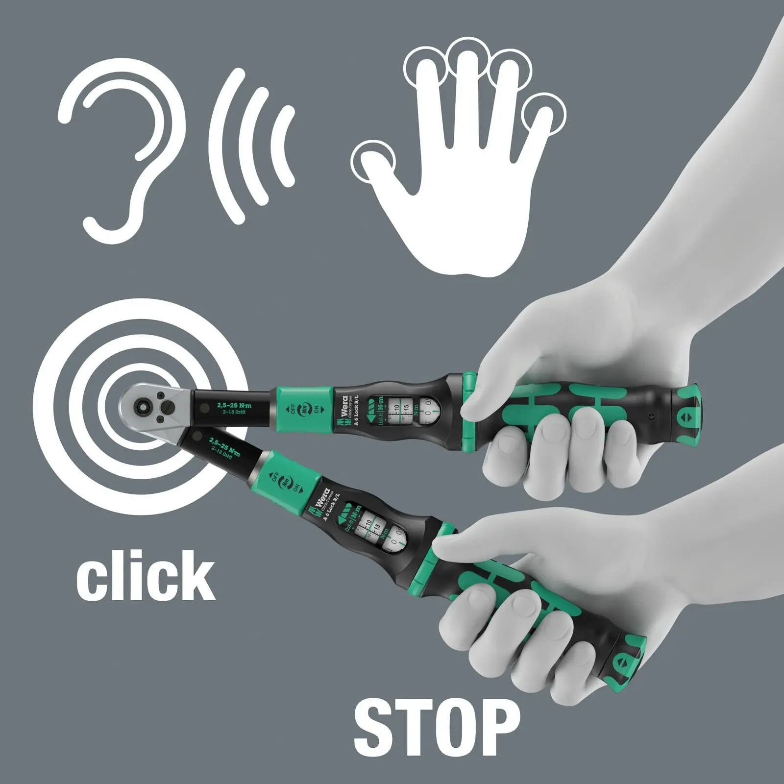 Wera Click Torque Lock Wrench A 6 R/L Reversible Ratchet 2.5-25 Nm 1/4" Hex Reversible Torque Operation - Image 5