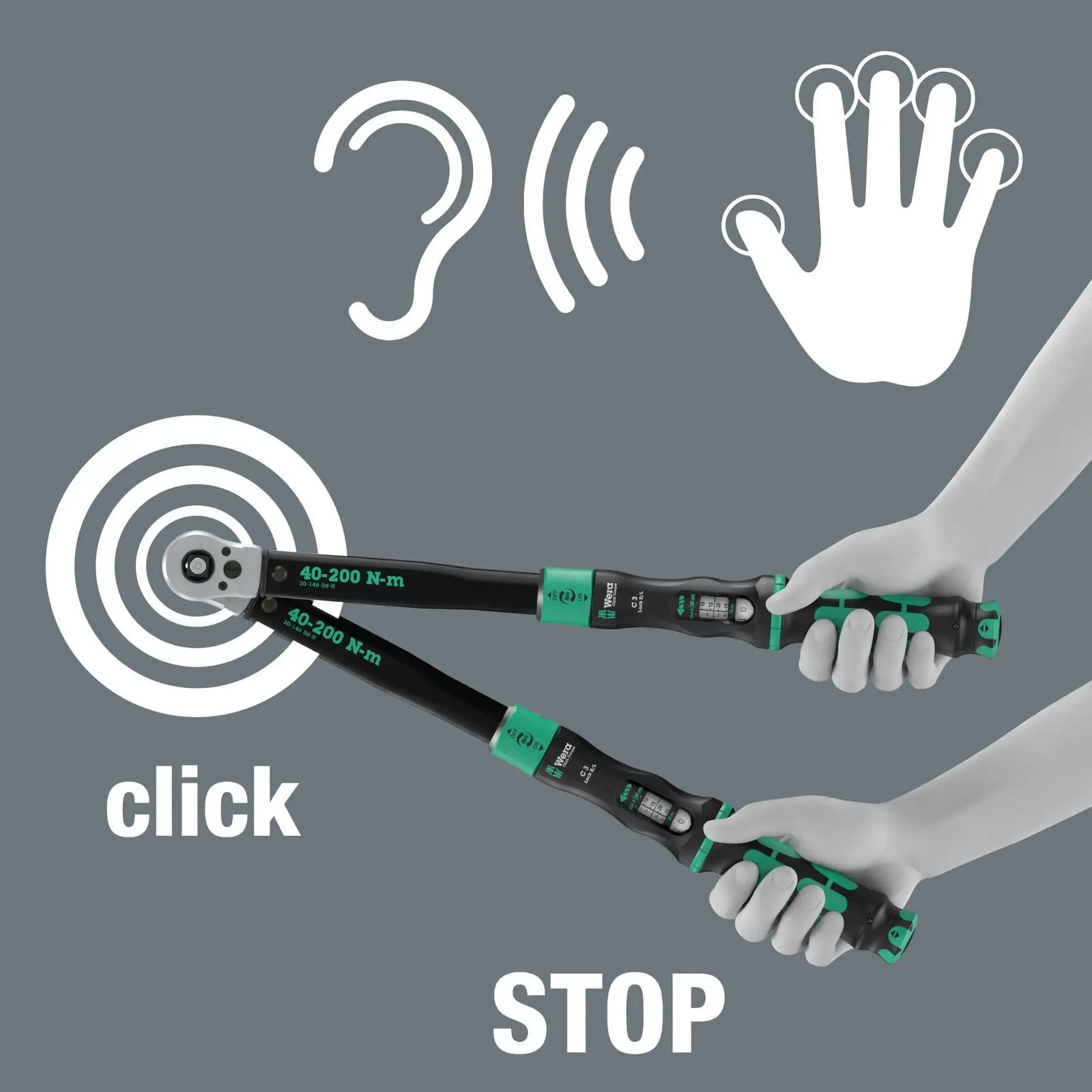 Wera Click Torque Lock Wrench C 3 R/L Reversible Ratchet 40-200 Nm 1/2" Drive Reversible Torque Operation - Image 6