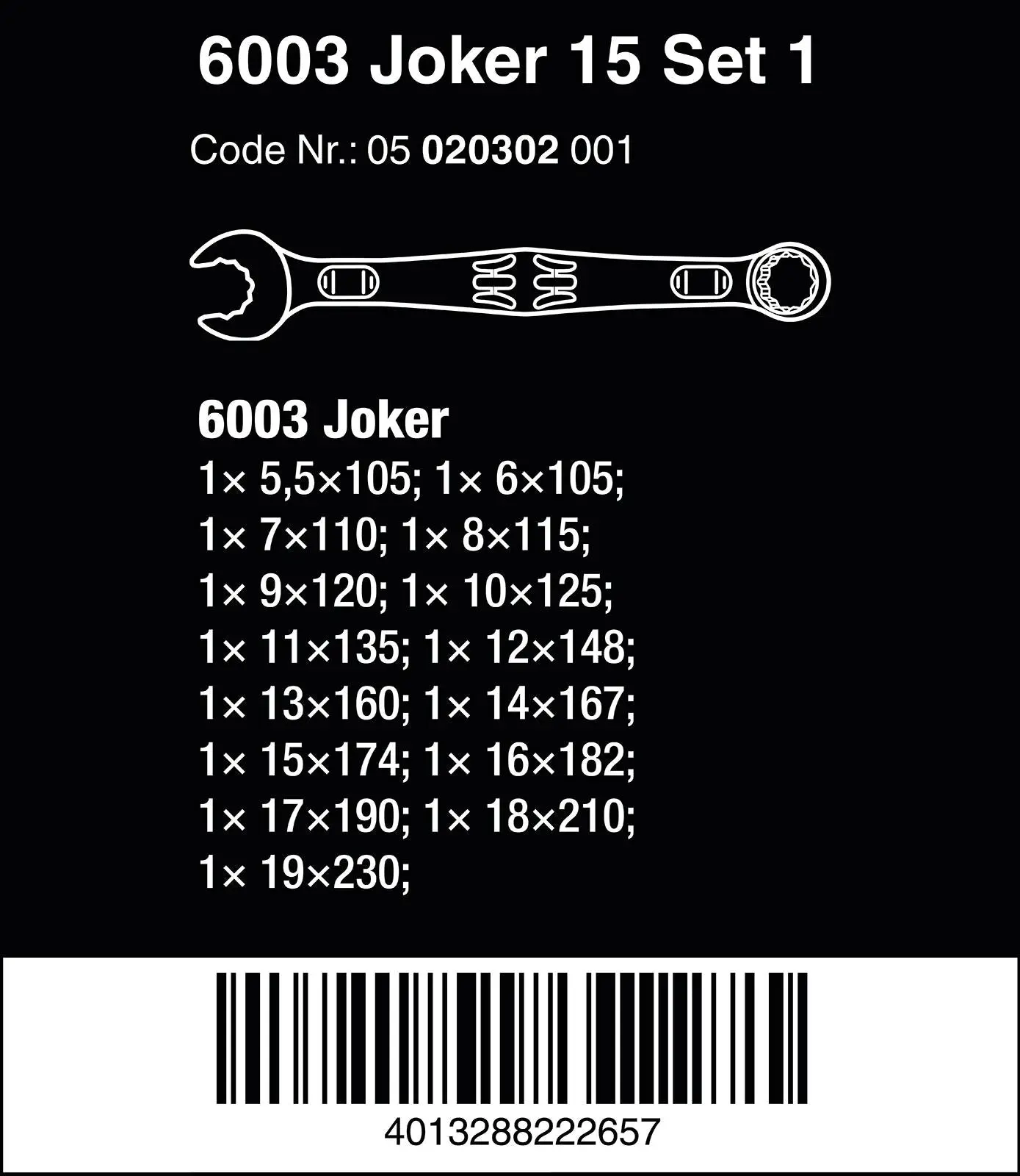 Wera Combination Spanner Wrench Set 6003 Joker 15 Set 1 Metric 15 Pieces 5.5-19mm - Image 10