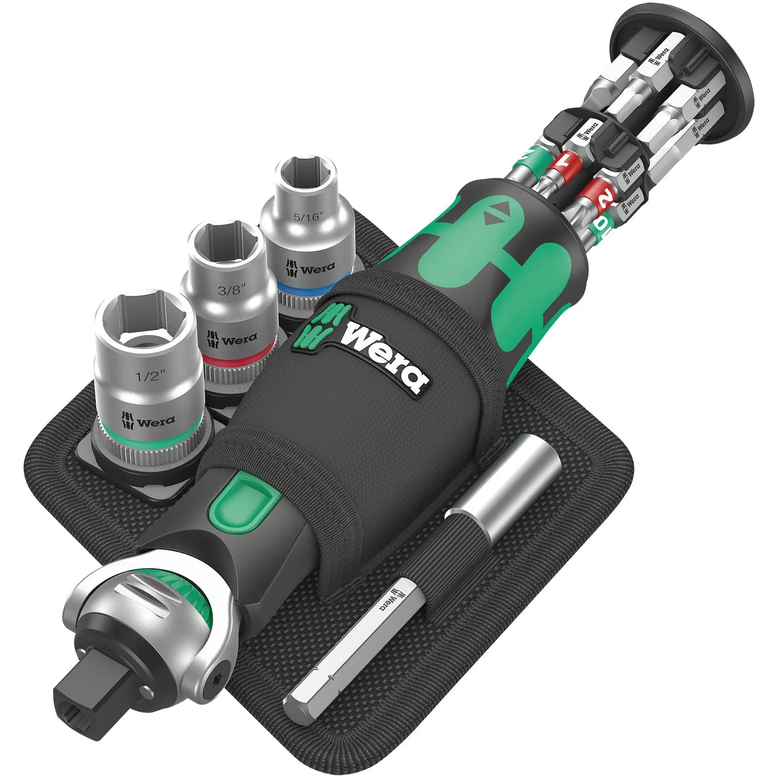 Wera Compact Screwdriver Socket Wrench Zyklop Pocket Imperial Set 2 18 Pieces 8009 3/8" Drive 1/4" Hex - Image 2