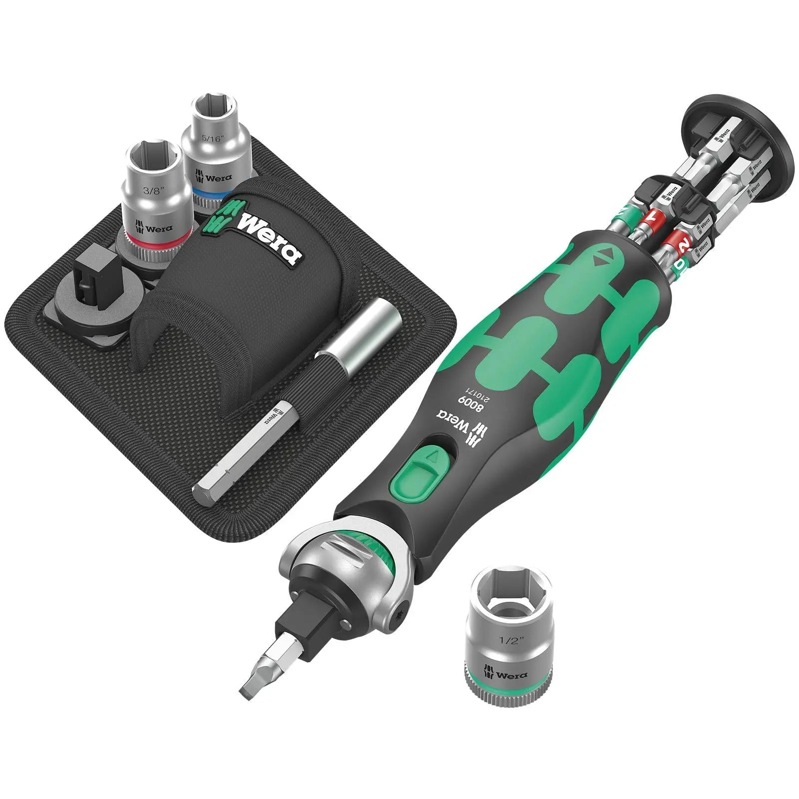 Wera Compact Screwdriver Socket Wrench Zyklop Pocket Imperial Set 2 18 Pieces 8009 3/8" Drive 1/4" Hex - Image 3