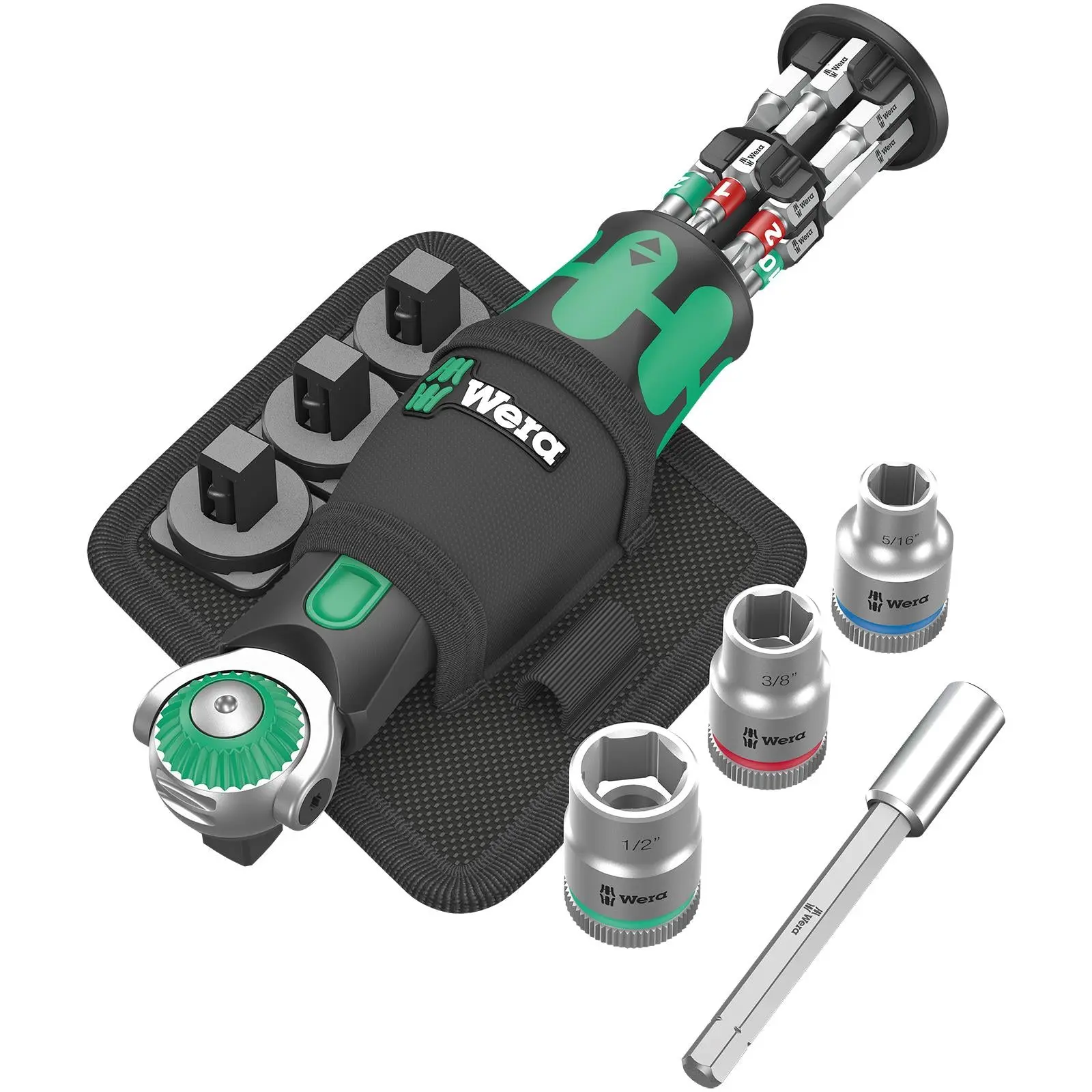 Wera Compact Screwdriver Socket Wrench Zyklop Pocket Imperial Set 2 18 Pieces 8009 3/8" Drive 1/4" Hex - Image 6