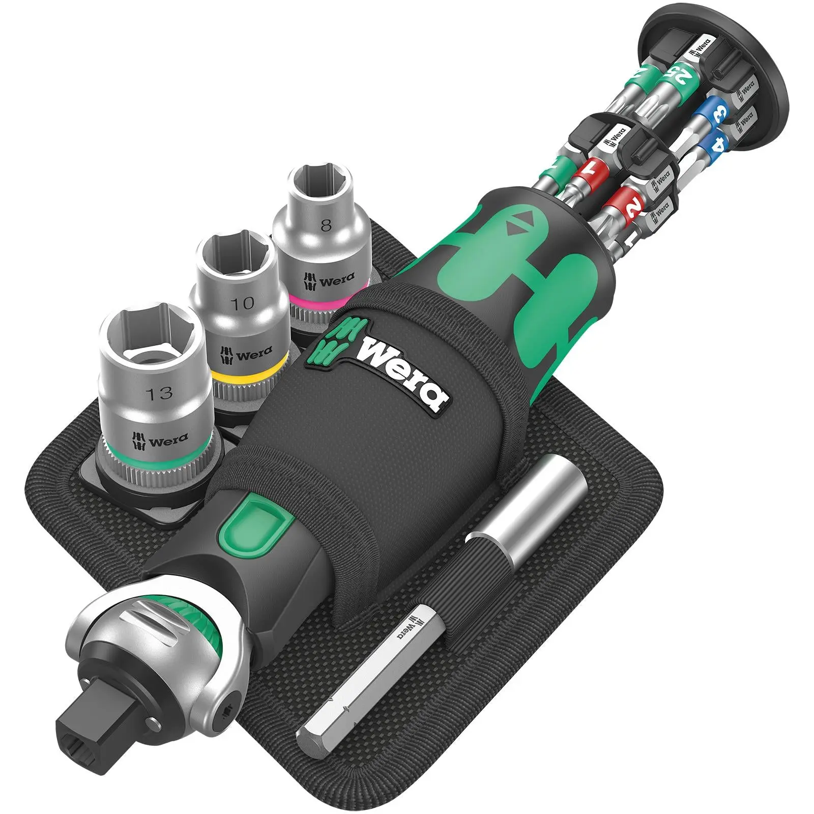 Wera Compact Screwdriver Socket Wrench Zyklop Pocket Set 2 18 Pieces 8009 3/8" Drive 1/4" Hex - Image 2