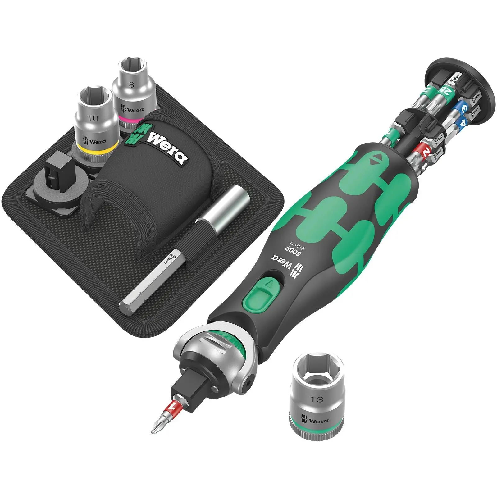 Wera Compact Screwdriver Socket Wrench Zyklop Pocket Set 2 18 Pieces 8009 3/8" Drive 1/4" Hex - Image 3