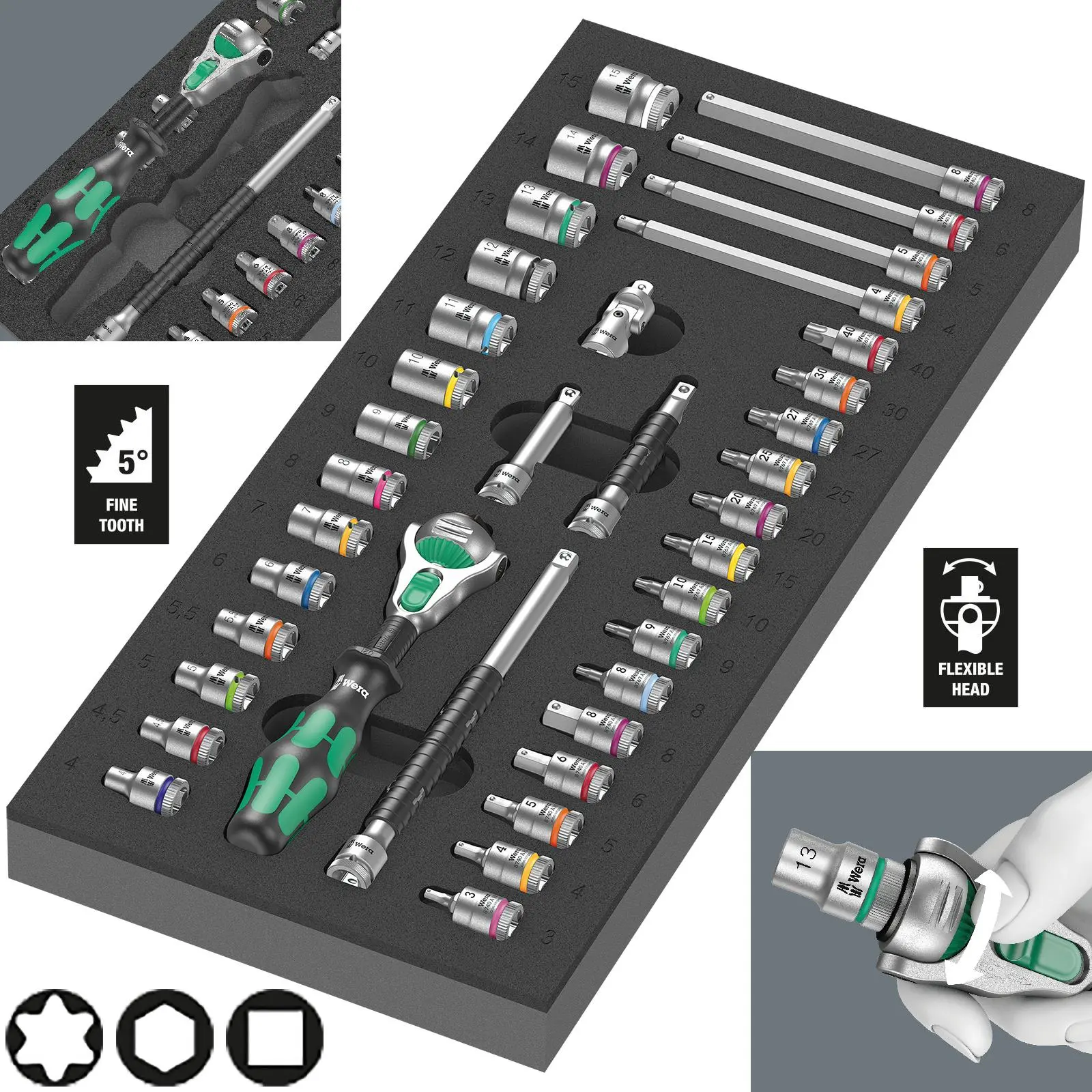 Wera Foam Insert 8000 A Zyklop 1/4" Drive Ratchet Set 1 9720 37 Pieces
