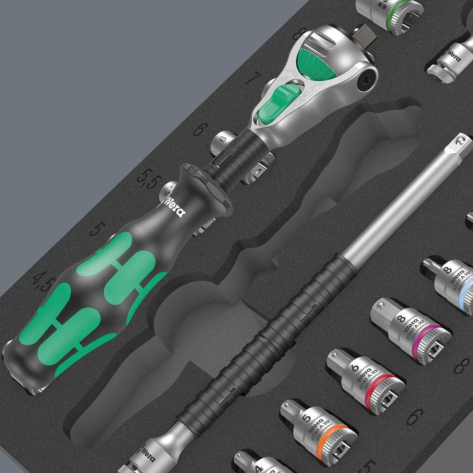 Wera Foam Insert 8000 A Zyklop 1/4" Drive Ratchet Set 1 9720 37 Pieces - Image 6