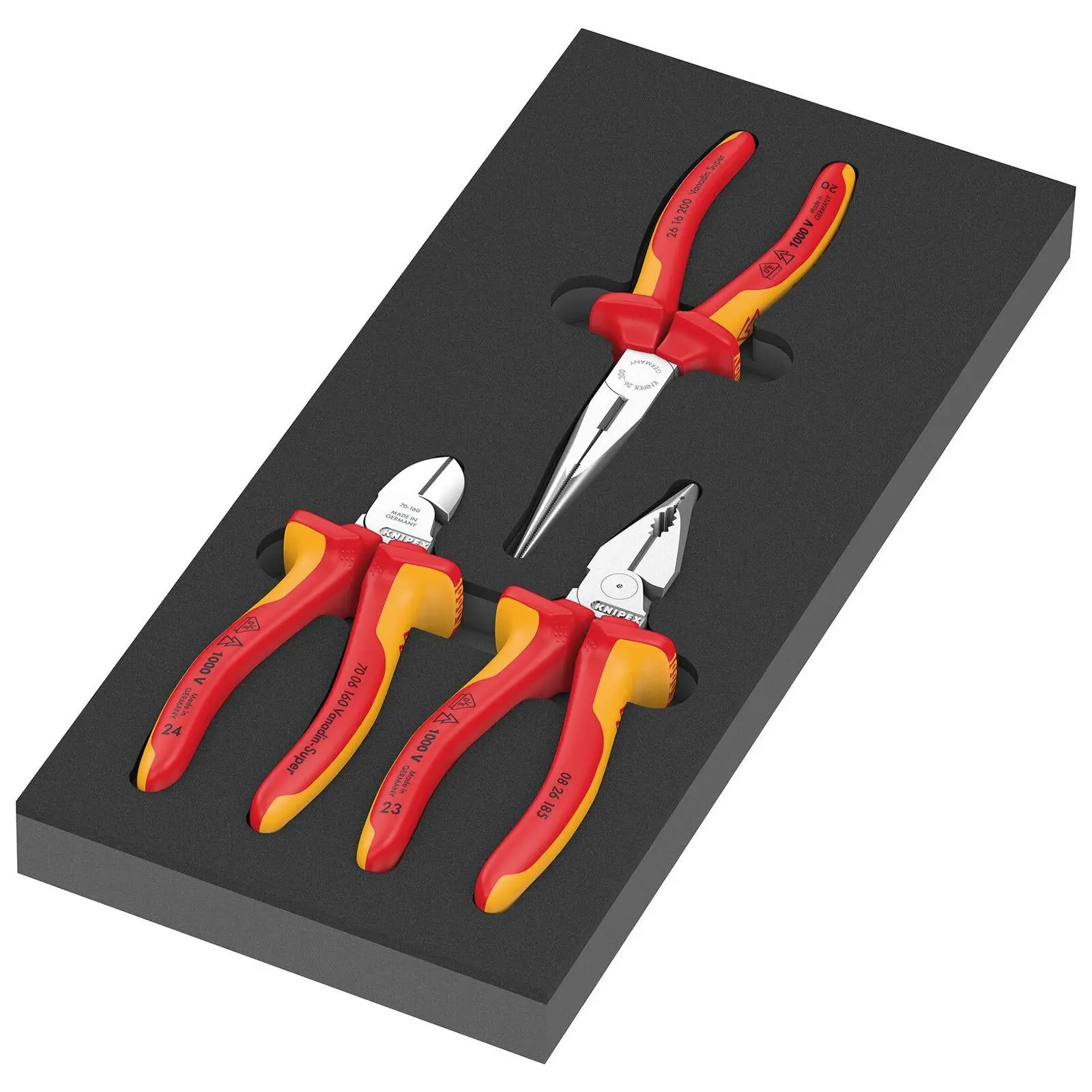 Wera Foam Insert KNIPEX Pliers Set VDE 1 Diagonal Stripper Snipe Nose Needle Nose Combination Pliers 9784 3 Pieces - Image 3