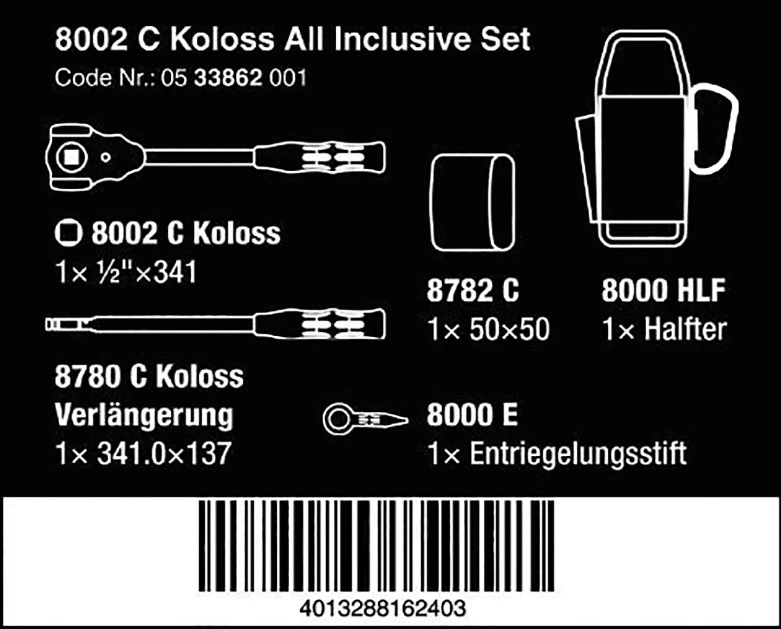 Wera Heavy Duty Ratchet Wrench 1/2" Drive KOLOSS 8002 C All Inclusive Set 5 Pieces - Image 3