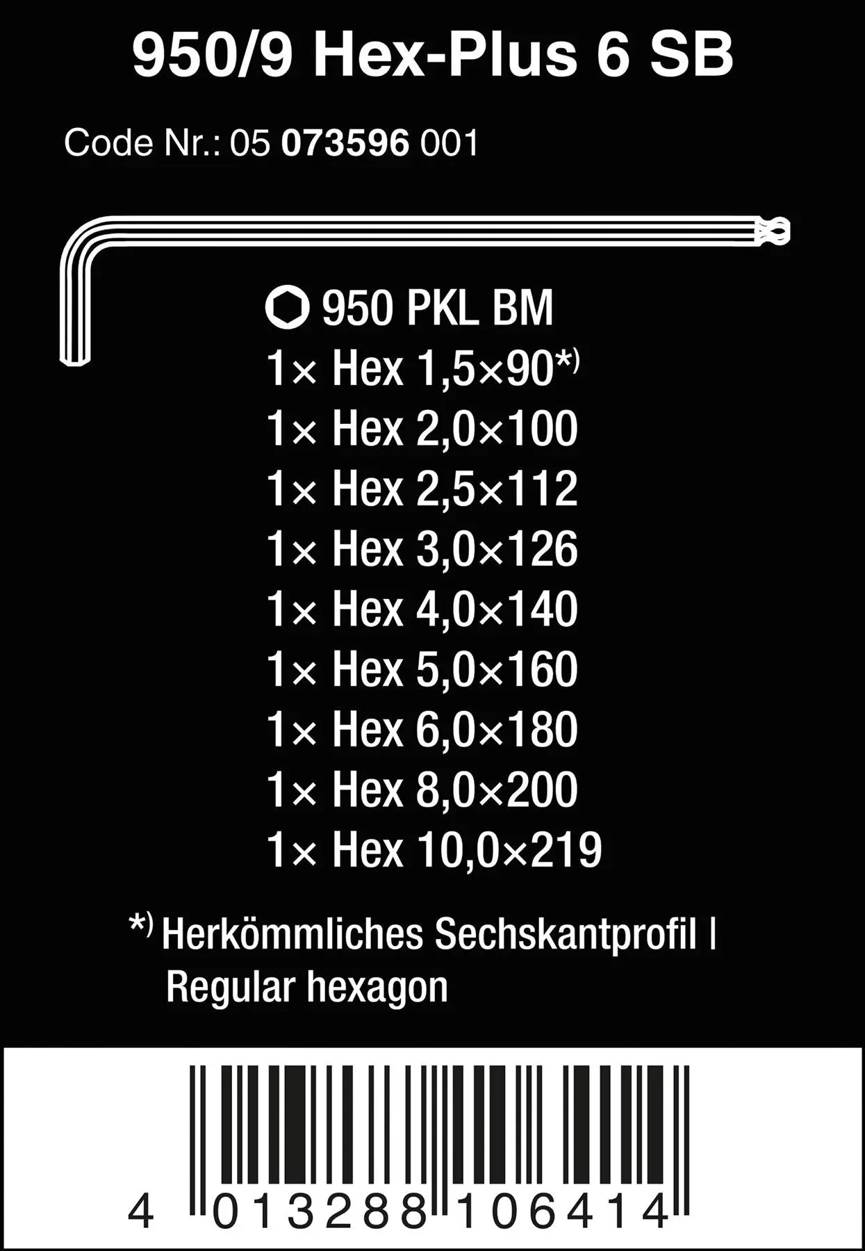 Wera Hex Key Set 950/9 Hex Plus 6 SB L-Key Set Metric BlackLaser 9 Piece 1.5-10mm - Image 3