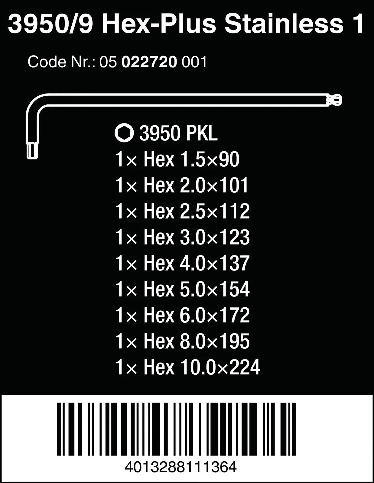 Wera Hex Key Set Stainless Steel Metric 3950/9 Hex Plus L-Key Set 1.5-10mm 9 Pieces - Image 7