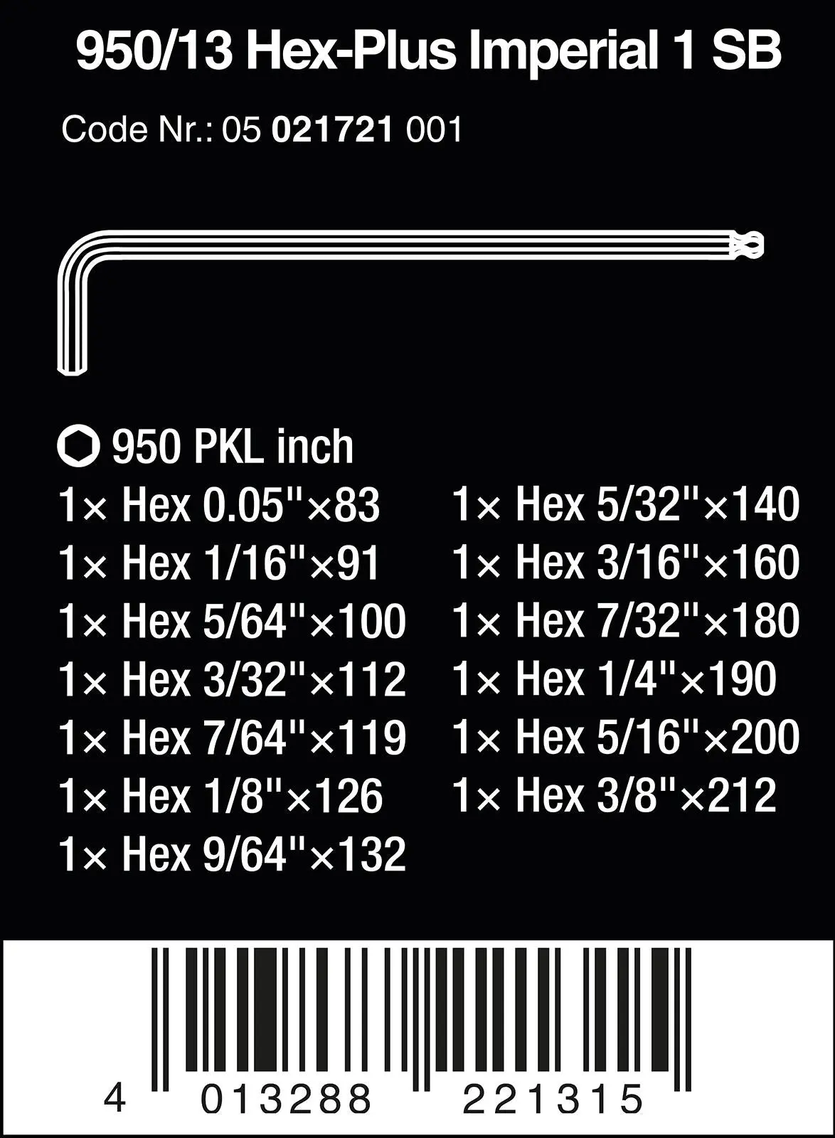 Wera Hex Plus Imperial 1 SB L Key Set BlackLaser 13 Piece 1/4"-3/8 - Image 9