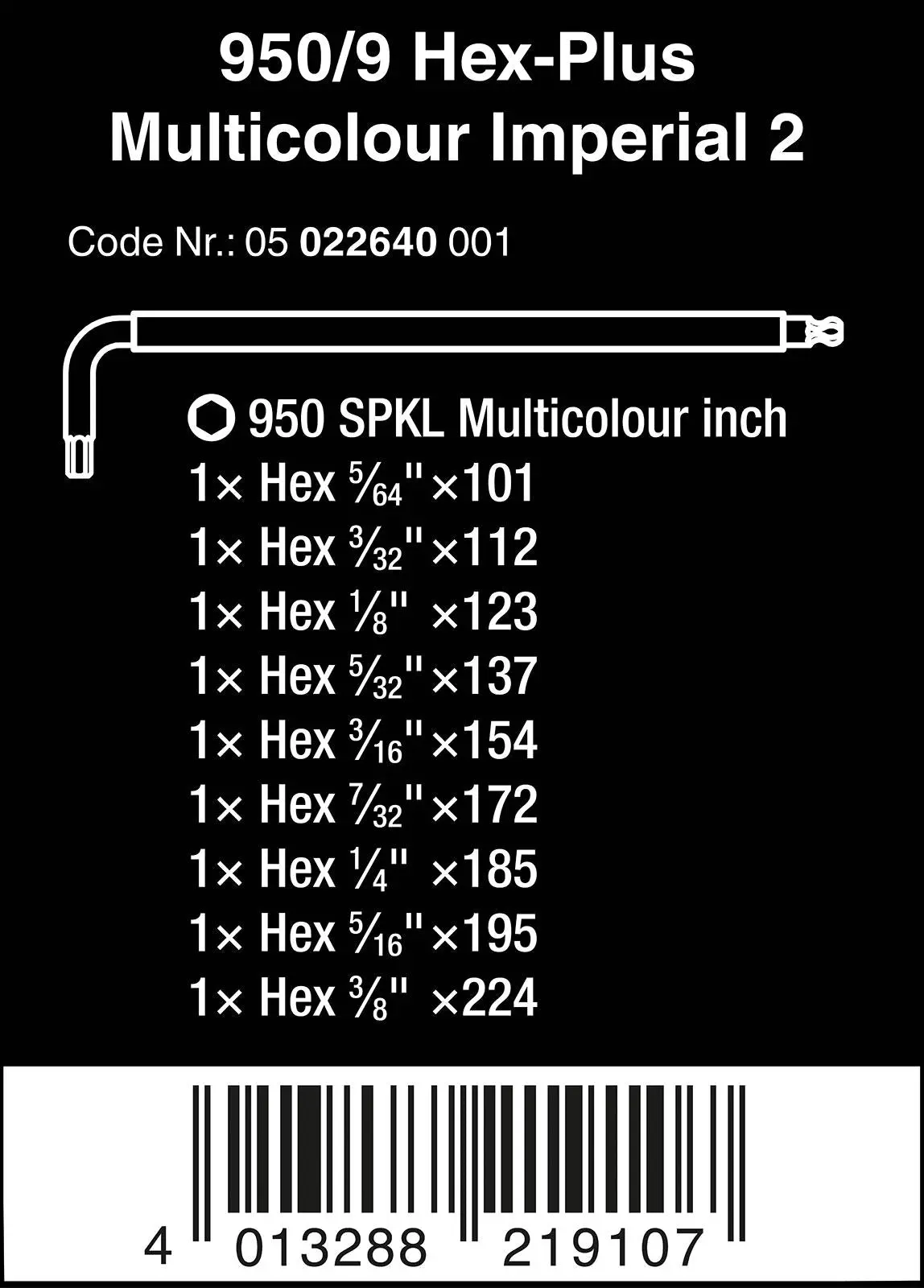 Wera Hex Plus Multicolour Imperial 2 950/9 L Key Set BlackLaser 9 Piece 5/64"-3/8 - Image 12