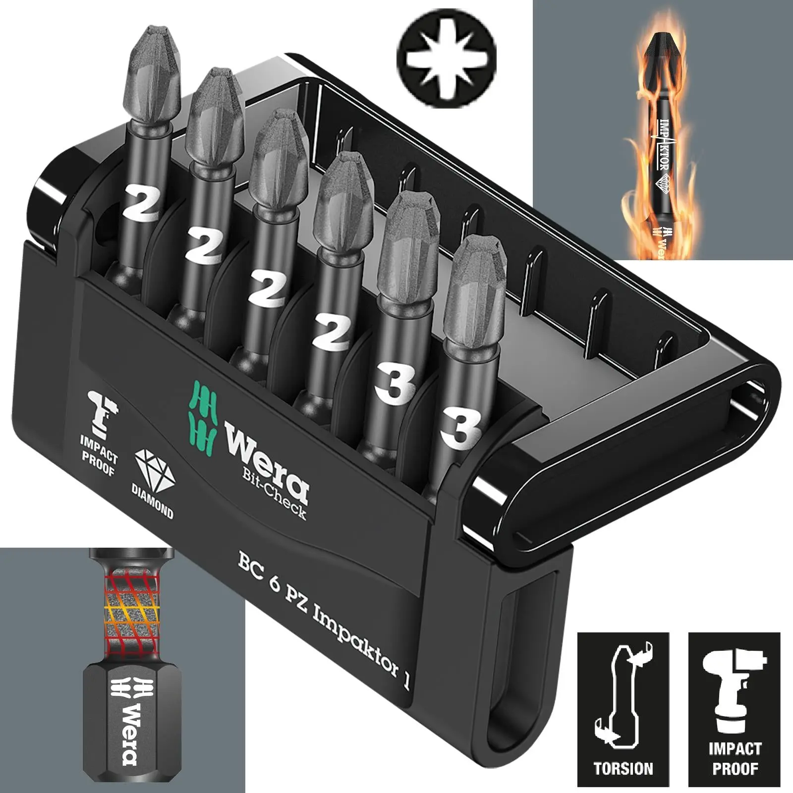 Wera Impact Screwdriver Bit Set Bit Check 6 PZ Impaktor 1 Pozi 6 Pieces