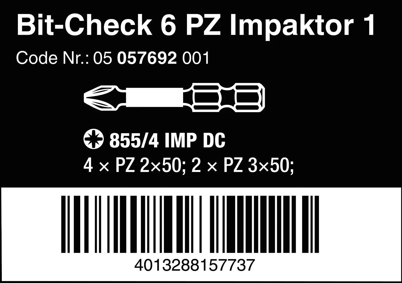 Wera Impact Screwdriver Bit Set Bit Check 6 PZ Impaktor 1 Pozi 6 Pieces - Image 3