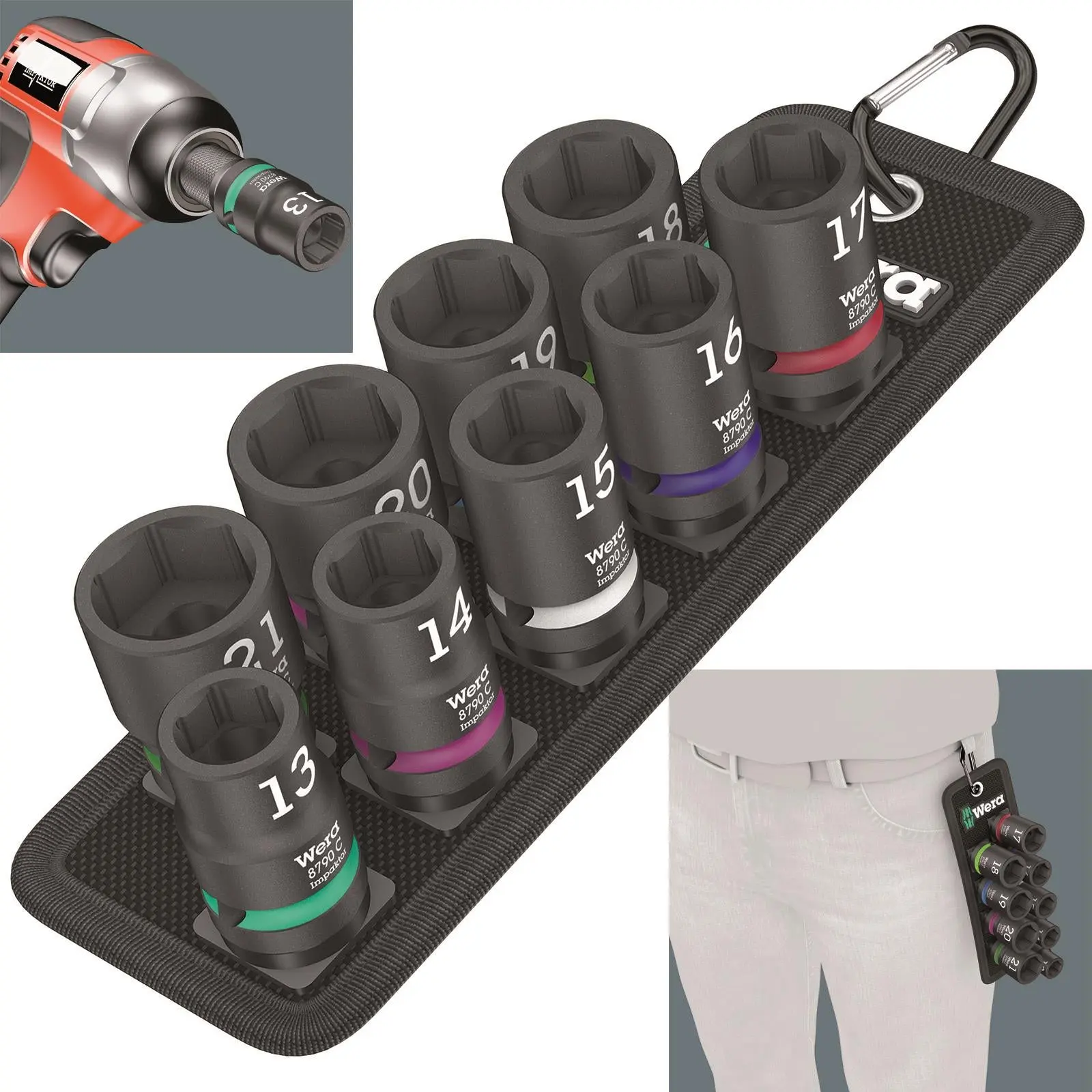 Wera Impact Socket Set 1/2" Drive 9 Piece 13-21mm 6 Point Belt C Impaktor 1