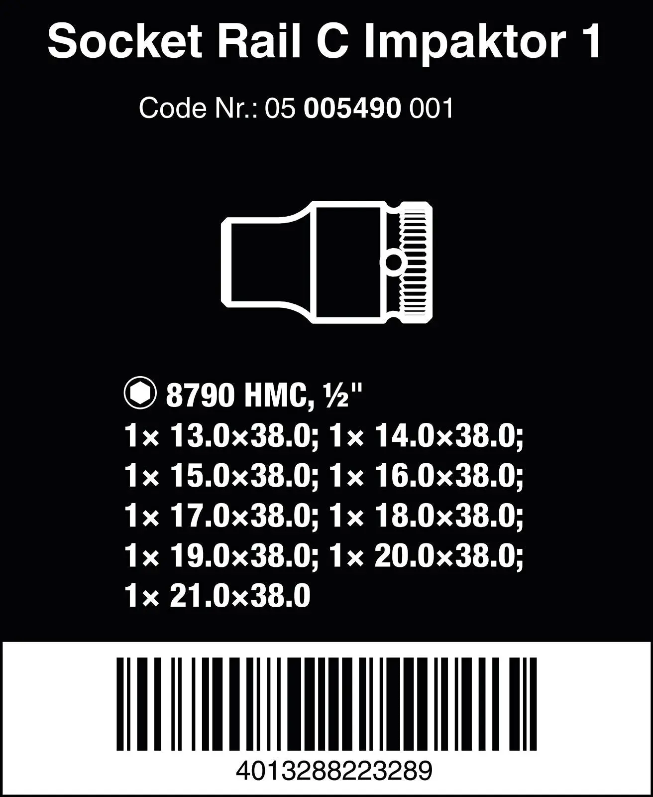 Wera Impact Socket Set 1/2" Drive on Magnetic Socket Rail C Impaktor 1 Zyklop 9 Pieces Metric 13-21mm - Image 7