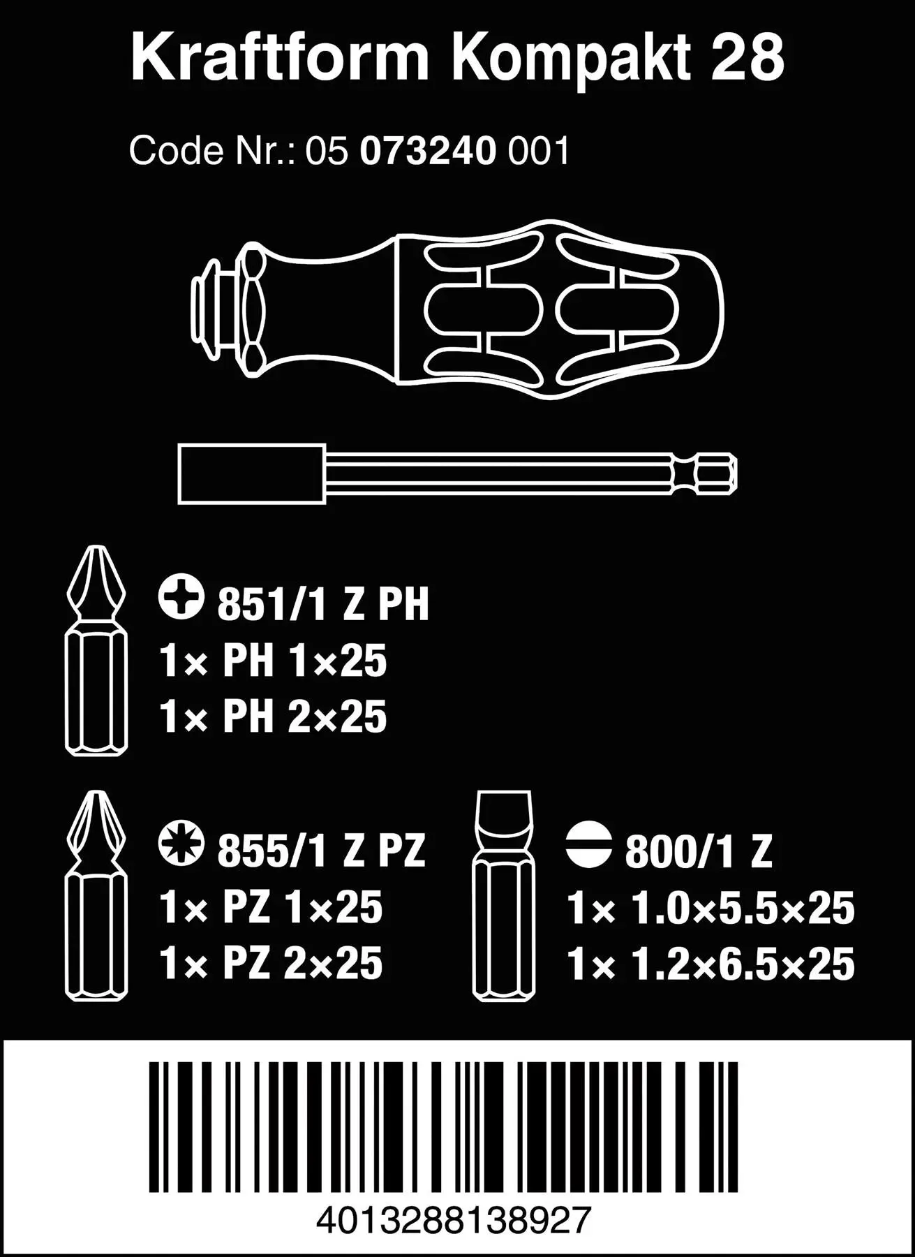 Wera Interchangable Screwdriver Set Kraftform Kompakt 28 SB 7 Pieces - Image 4