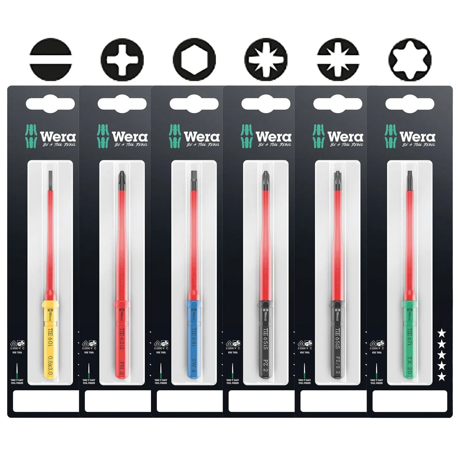 Wera Interchangeable Screwdriver Blade Kraftform Kompakt VDE Take It Easy SB Colour Coded - Choose Size