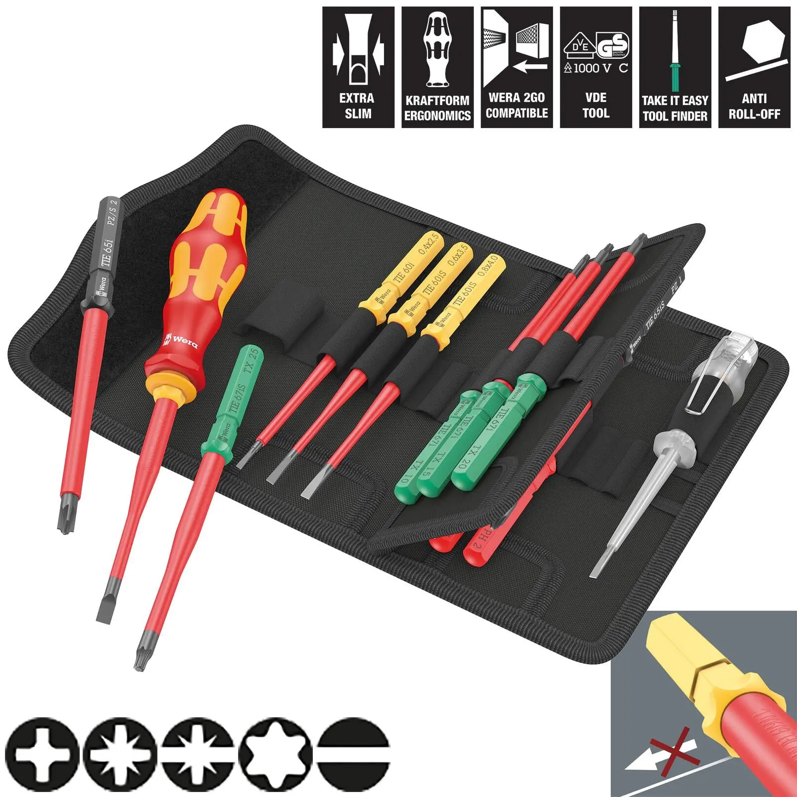 Wera Interchangeable VDE Screwdriver Set Kraftform Kompakt VDE 16 Extra Slim 1 Tool Finder 16 Pieces