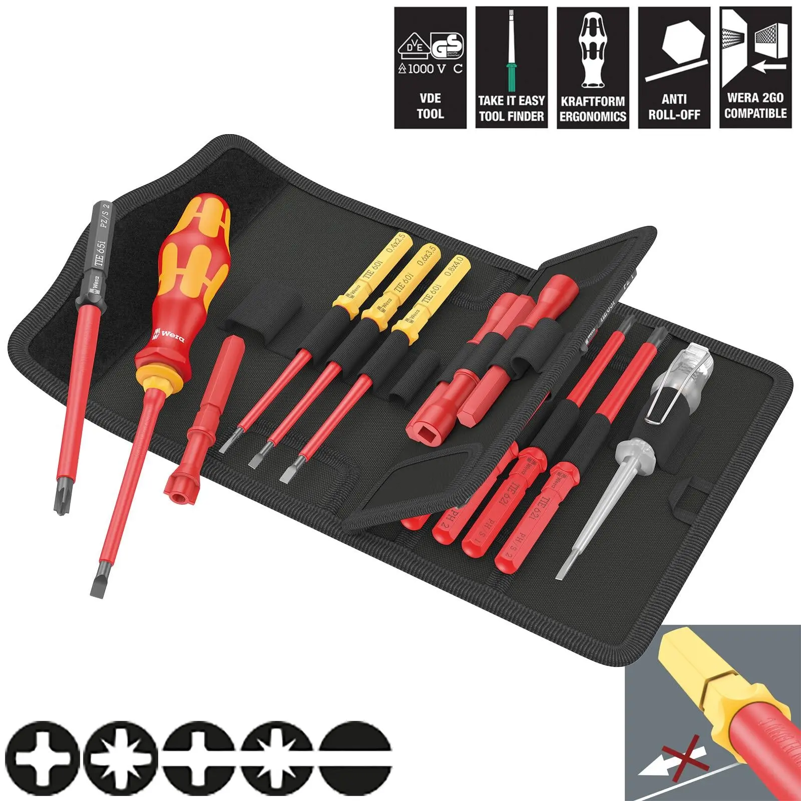 Wera Interchangeable VDE Screwdriver Set Kraftform Kompakt VDE 18 Universal 1 Tool Finder 18 Pieces