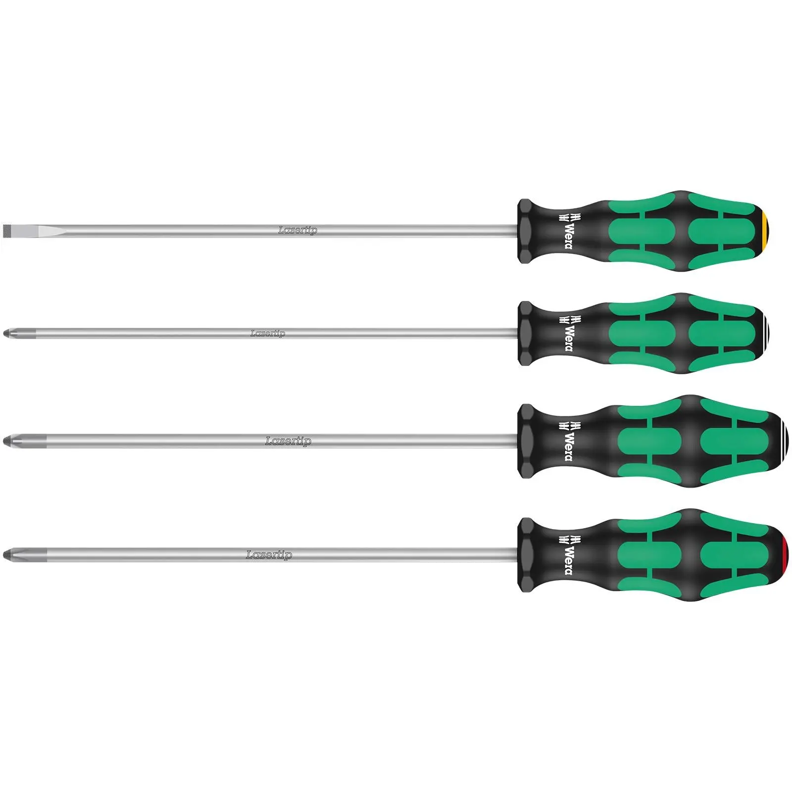 Wera Long Screwdriver Set Kraftform Plus Lasertip Series 4 Piece 200mm Phillips Slotted Pozi - Image 2