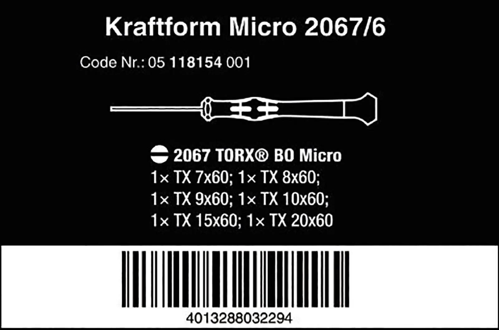 Wera Micro Screwdriver Set Kraftform TORX BO Tamper-Proof Screws 2067/6 6 Piece TX7-TX20 - Image 9