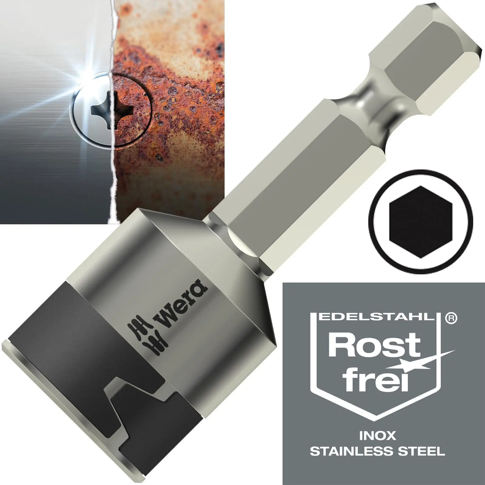 Wera Nut Driver Stainless Steel 1/4" Hex 50mm Long 3869/4 Nutsetters Stainless