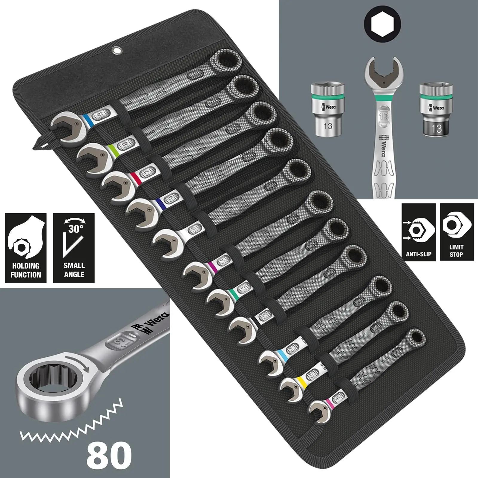 Wera Ratchet Combination Spanner Set 11 Piece 6000 Joker 11 Set 1 in Pouch 8-19mm