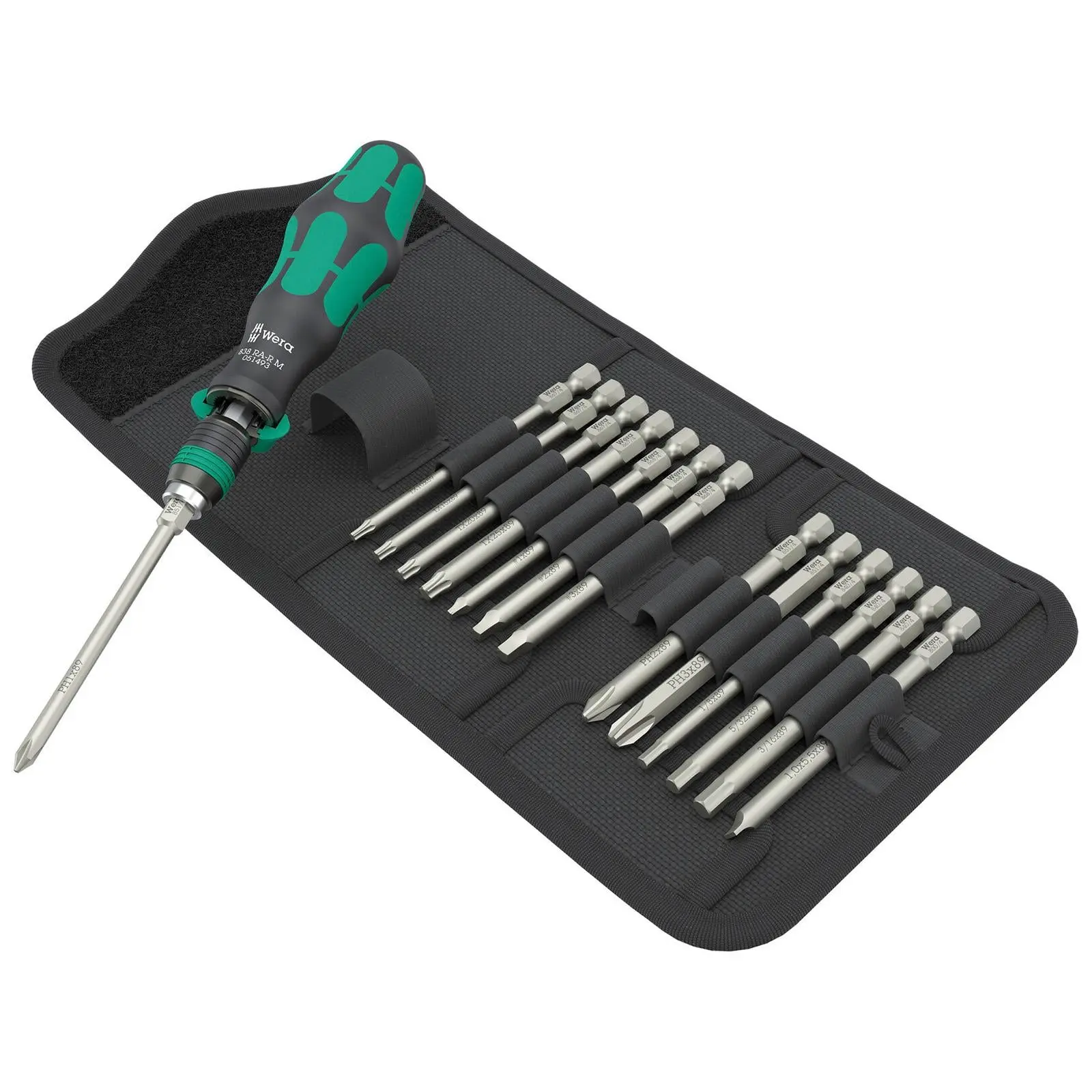 Wera Ratchet Screwdriver Set Kraftform Kompakt KK 838 RA-R M Imperial Set 1 15 Pieces PH TX SQ SL Hex - Image 3