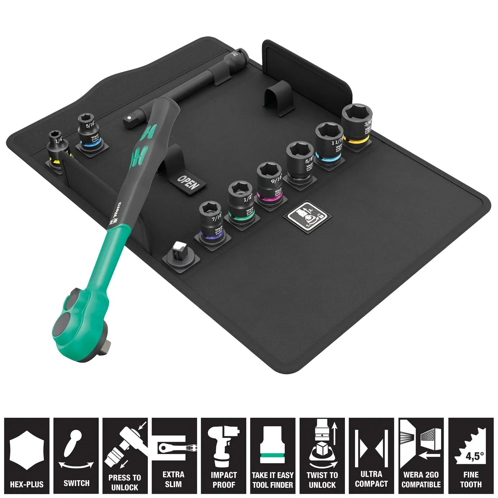 Wera Ratchet Socket Set 3/8" Drive 11 Piece 8100 SB 13 Zyklop Comfort Ratchet Set Imperial 1/4"-3/4