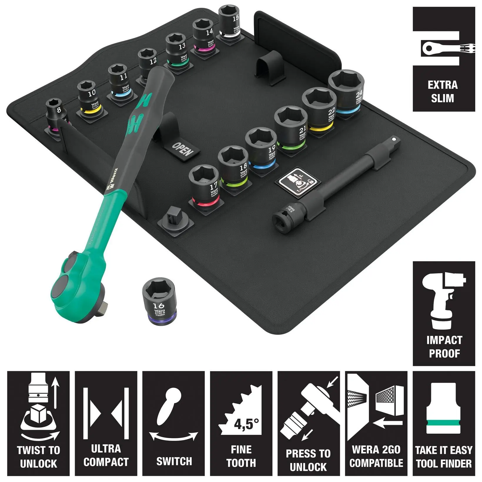 Wera Ratchet Socket Set 3/8" Drive 16 Piece 8100 SB 12 Zyklop Comfort Ratchet Set Metric 8-24mm