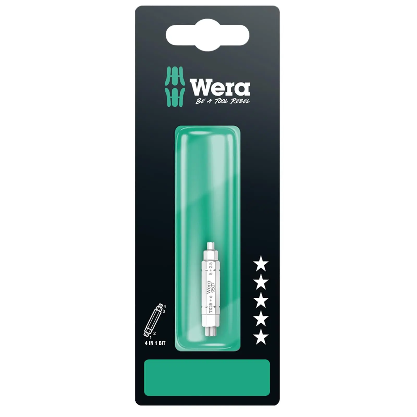 Wera Screwdriver Bit Hex Torx 9507 SB 4 in 1 Bit 2 Bicycle Tool 2.5mm 5mm 6mm T25 x 37mm - Image 3