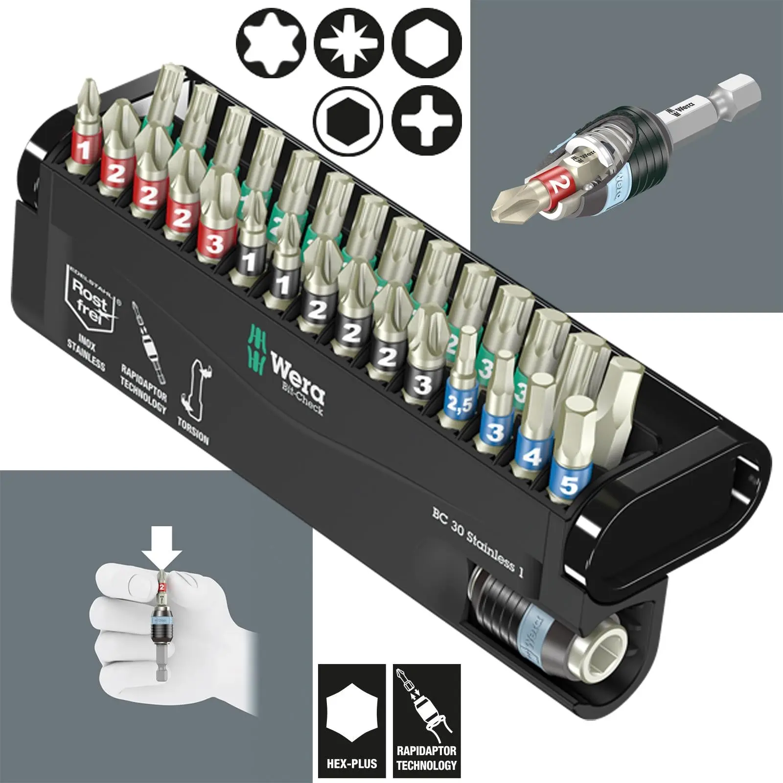 Wera Screwdriver Bit Set Bit Check 30 Stainless Steel 1 30 Piece with Bit Holder