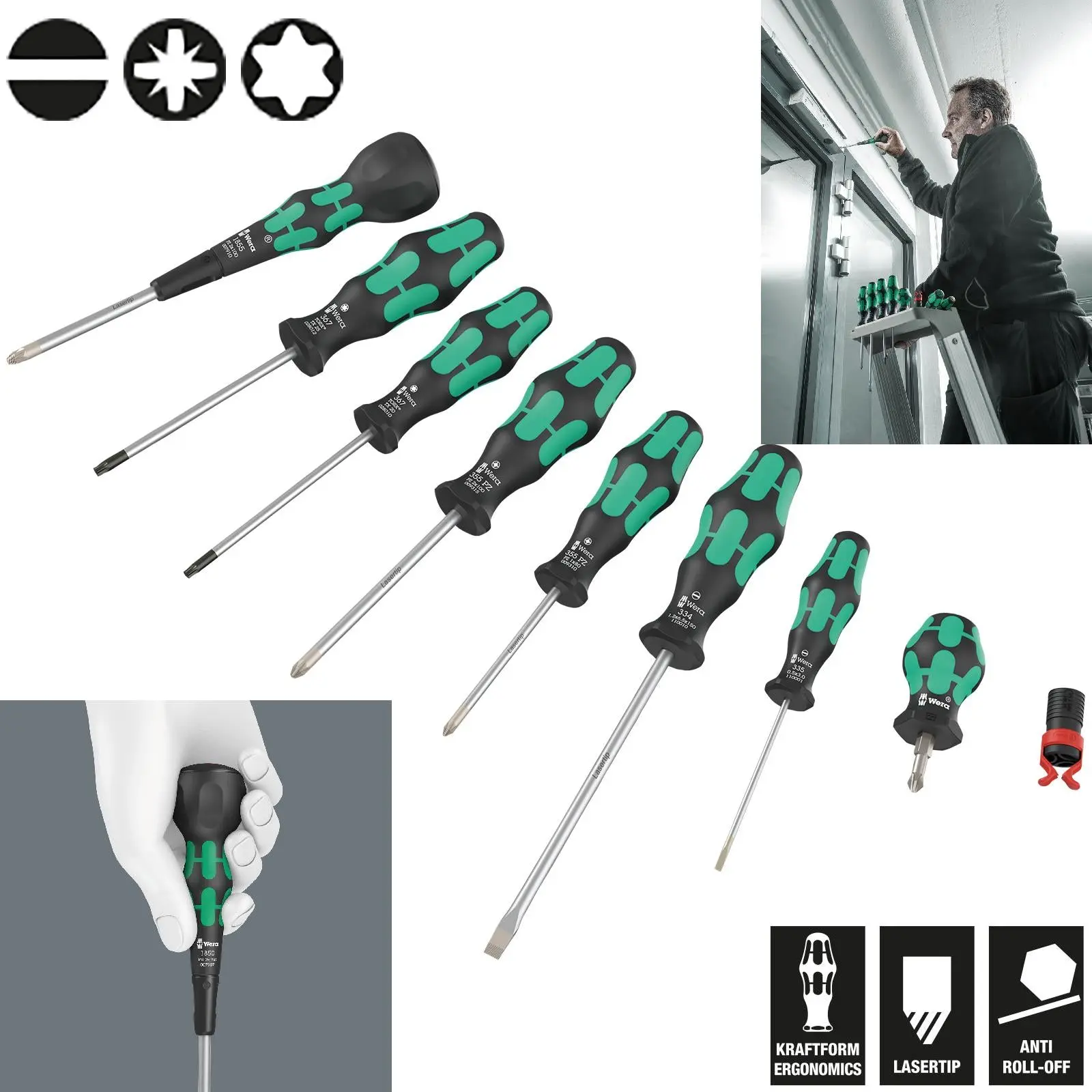 Wera Screwdriver Set 9528 Ball Grip Set 2 Pozi Torx Slotted 9 Pieces