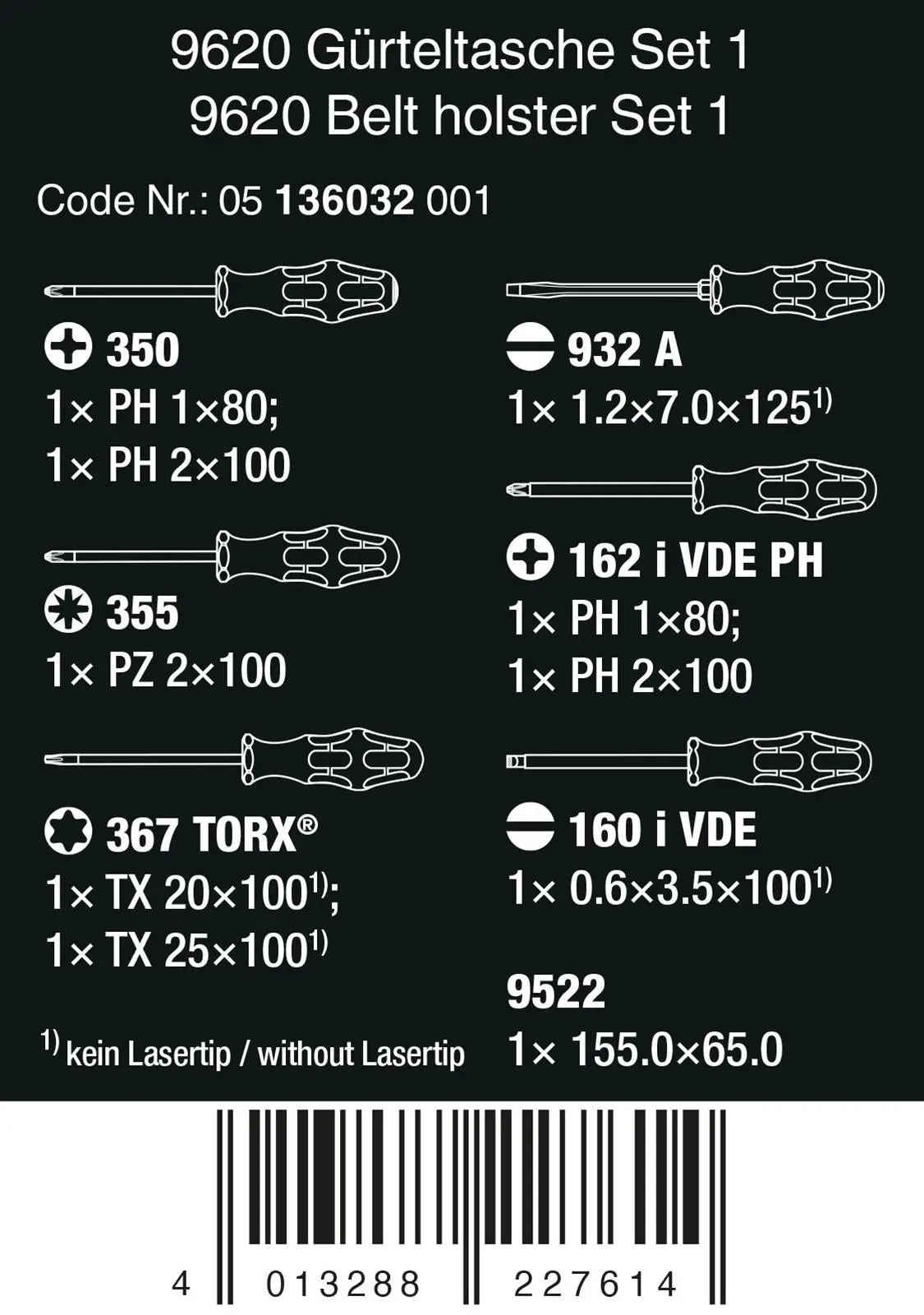 Wera Screwdriver Set 9620 Belt Holster Set 1 VDE Phillips Pozi Torx Slotted 10 Pieces - Image 3