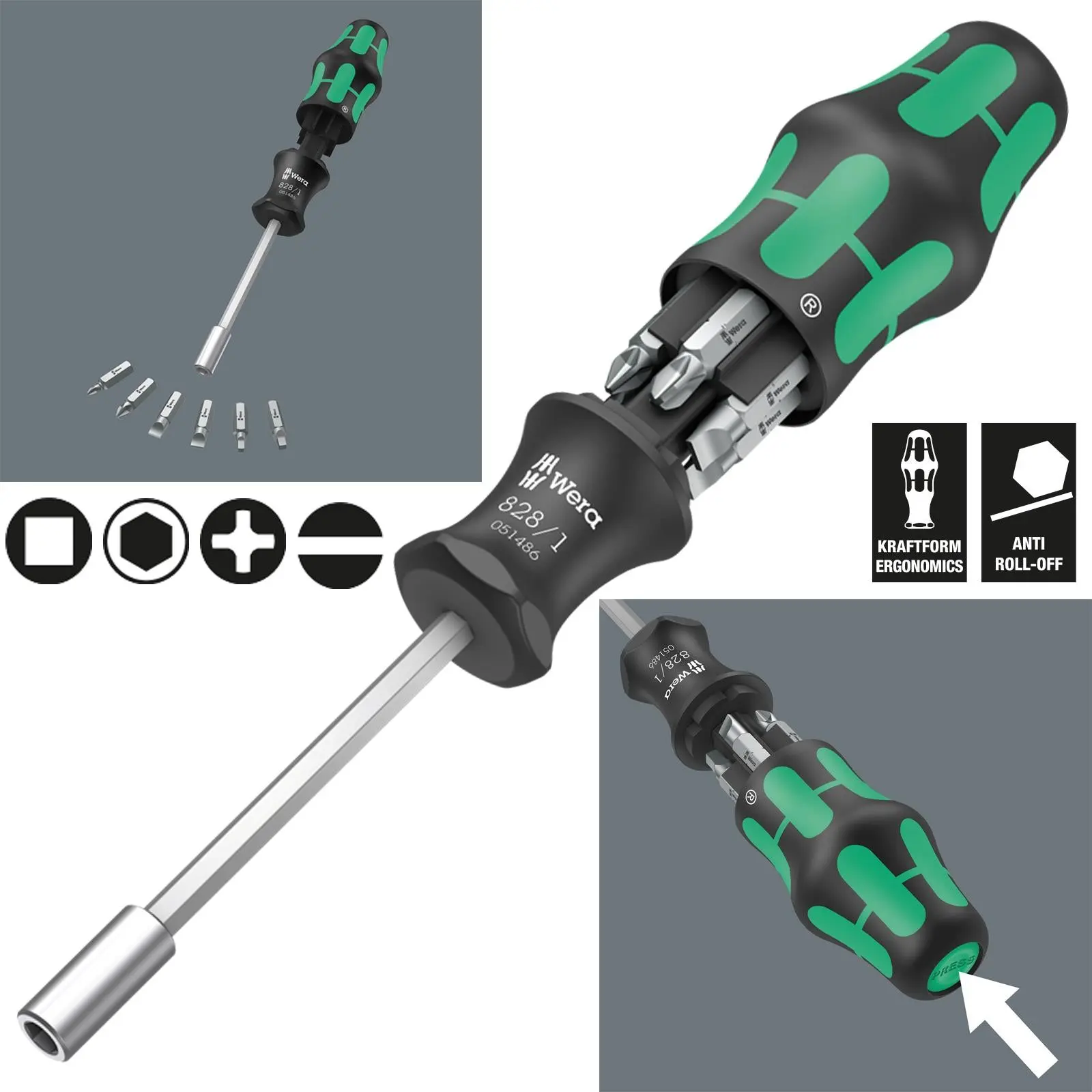 Wera Screwdriver Set Bit Holding 7 Piece Kraftform Kompakt 27 Imperial Set 1