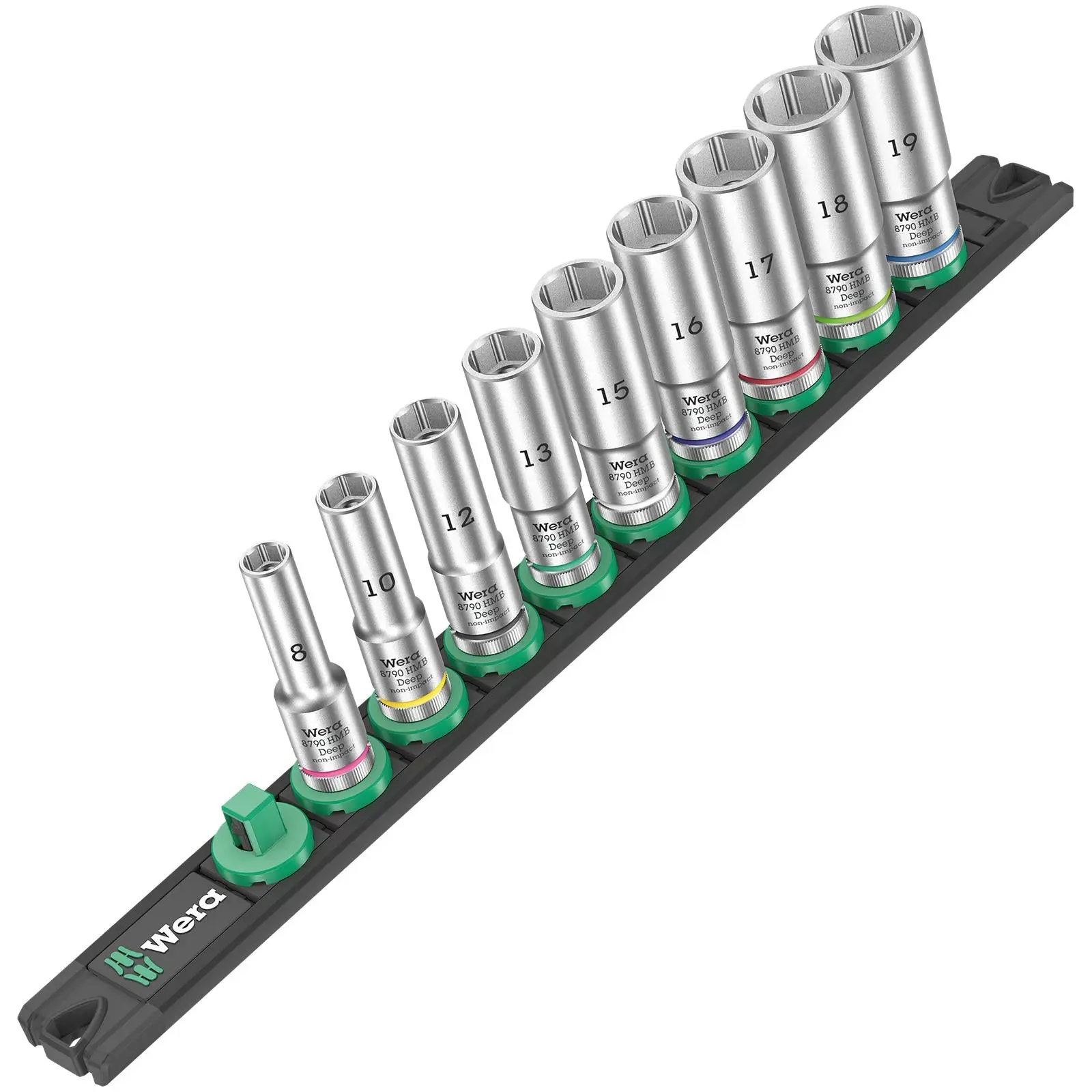 Wera Socket Set 3/8" Drive on Magnetic Socket Rail B Deep 1 Zyklop 9 Pieces Metric 8-19mm - Image 2