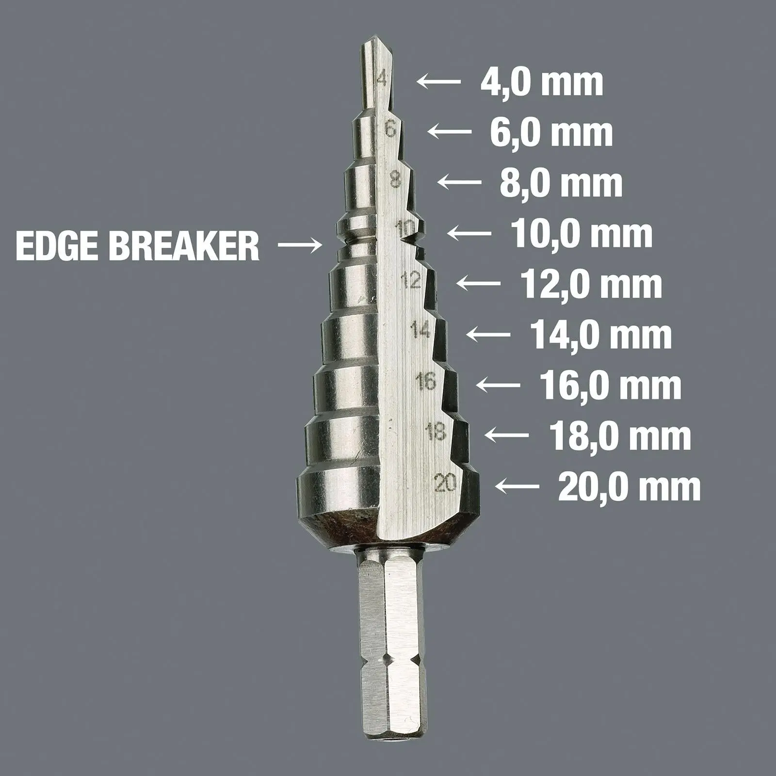 Wera Step Drill Bit 4-20mm 843 1/4" Hex Shank - Image 2